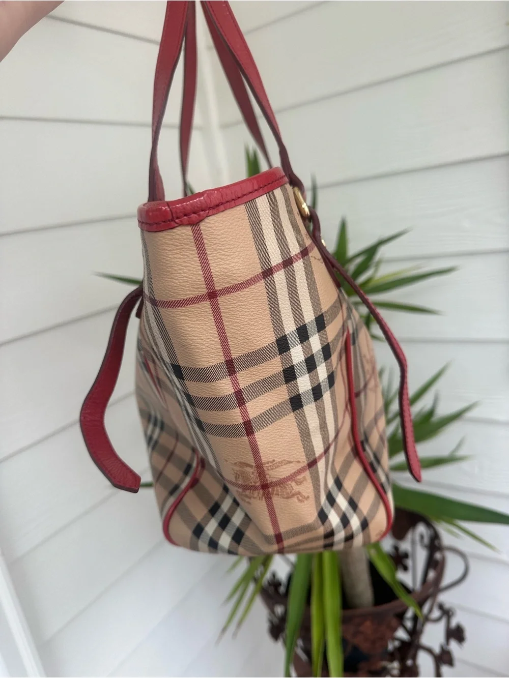 Burberry Red Trim Check Tote Bag